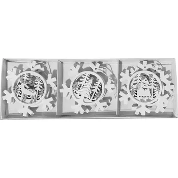 Vánoce MFP ozdoby dřevěné bílé s glitrem 9ks/7,5cm mix 8886263