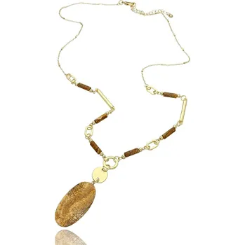 Náhrdelník Yvon Dlouhý náhrdelník s jaspisy a mosazným řetízkem