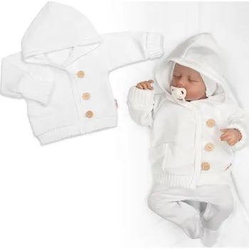 Baby Nellys Rostoucí pletený svetřík s kapucí, zapínání knoflíčky - bílý Velikost: 80/86 (12-18m)