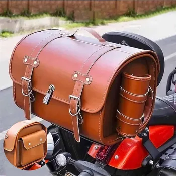 Zavazadlo na motocykl Kožený Kufr Brašna Centrální Motocyklová Taška Válec 33L hnědá