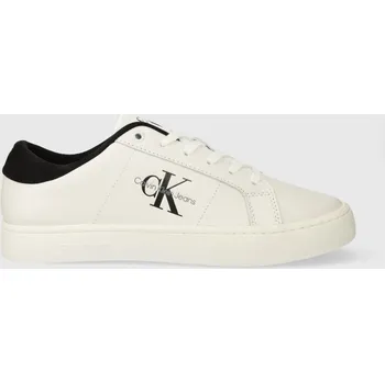 Pánské tenisky Kožené sneakers boty Calvin Klein Jeans CLASSIC CUPSOLE LOW ML LTH YM0YM00864 bílá 00B, EUR 46