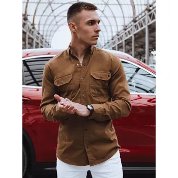 Pánská košile Pánská košile DSTREET DX2580 KARAMELOVÁ XXL