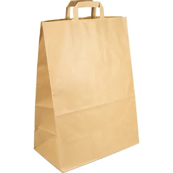 Nákupní taška Papírové blokové tašky hnědé 260x170x330 mm s plochým uchem – 100 ks