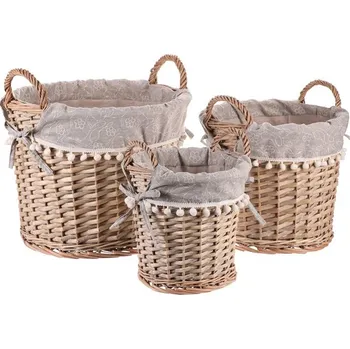 Nákupní košík Autronic Koš proutěný - regálový, kulatý s uchy, cena za sadu 3 ks, sada 2 ks