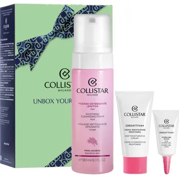 Collistar Cleansing Mousse Face Gift Set Collistar Brightening Cleansing Foam čisticí pěna pro rozjasnění a vyhlazení pleti 180 ml + Collistar Face IDROATTIVA+ bohatý hydratační krém 25 ml + Collistar Face IDROATTIVA+ hydratační oční gel 5 ml