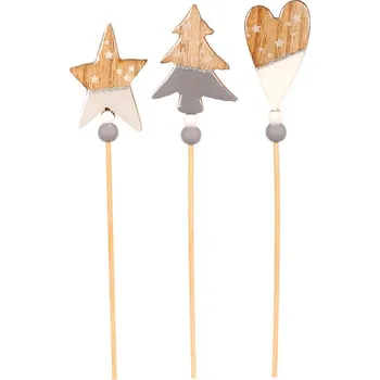 Vánoční dekorace Autronic Zápichy dřevěné, mix 3 druhů a barevných kombinací, cena za 1 ks, sada 24 ks