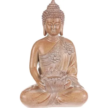 Autronic Buddha - polyresin, místo na čajovou/LED svíčku, sv. hnědý, sada 2 ks
