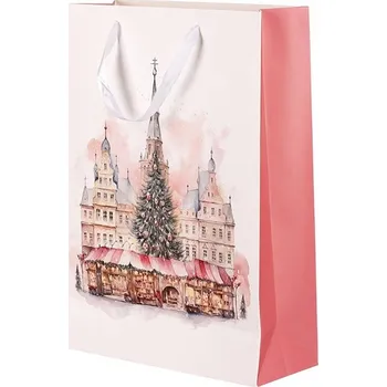 Dárková taška Autronic Taška papírová - motiv vánočního trhu, vel. L, sada 12 ks