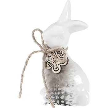 Vánoční dekorace Autronic Zajíc - keramická figurka, malá, barva bílá, sada 6 ks