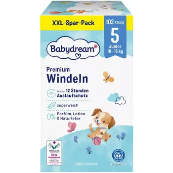 jednorázová plena Babydream Pleny Premium Junior, 10–16 kg, vel. 5, Megapack 102 ks 102 ks