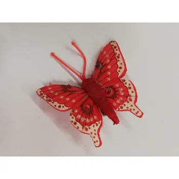Závěsná dekorace na klip motýl 5cm - červený s kamínky