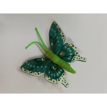 Závěsná dekorace na klip motýl 5cm - zelený s kamínky