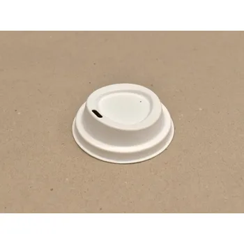 Jednorázové nádobí Víčko na horký nápoj z cukrové třtiny VEGWARE bílé 200- 250 ml (8 oz)