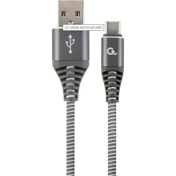 Kabel do PC GEMBIRD Kabel USB 2.0 AM na Type-C kabel (AM/CM), 2m, opletený, šedo-bílý, blister, PREMIUM QUALITY CC-USB2B-AMCM-2M-WB2