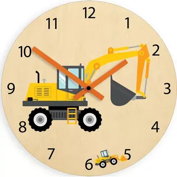 Hodiny Dětské nástěnné hodiny Ami Bagr 30 cm vícebarevné