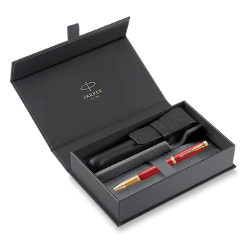 Parker IM Premium Red GT roller, dárková sada s koženým pouzdrem