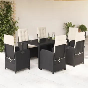 Zahradní sestava zahrada-XL 7dílný zahradní jídelní set s poduškami černý polyratan 3212198