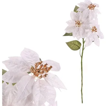 umělá květina Autronic Vánoční růže - umělá řezaná, 3 květy, zlatý střed, bílá, sada 6 ks