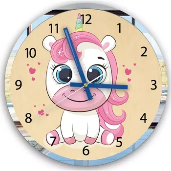 Hodiny Dětské nástěnné hodiny Mirro Jednorožec 30 cm vícebarevné