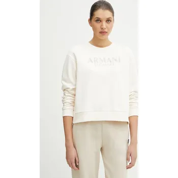 Dámská mikina Bavlněná mikina Armani Exchange dámská, béžová barva, s potiskem, XW000159 AF11851 XW000159.AF11851 01X, vel. S