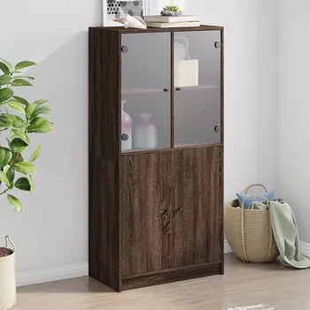 Příborník do zásuvky vidaXL Highboard s dvířky hnědý dub 68 x 37 x 142 cm kompozitní dřevo