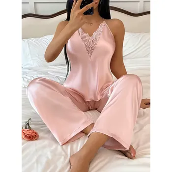 Dámské pyžamo Dámské růžové saténové pyžamo Barva: Růžová, Velikostní tabulka: L