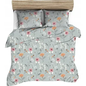 Povlečení Krepové povlečení 220x200 šedé růžové oranžové máky na šedém pozadí