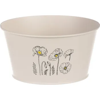 Nákupní košík Autronic Obal kovový - nízký, motiv kvetoucího máku, krémový, sada 4 ks