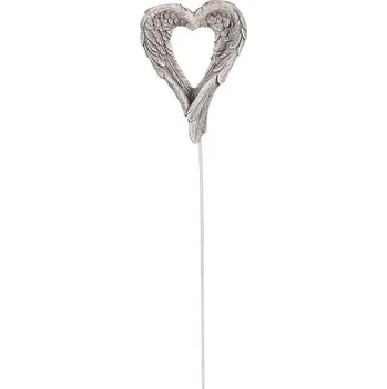 Vánoční dekorace Autronic Srdíčko z křídel - zápich, polyresin, šedé, sada 12 ks