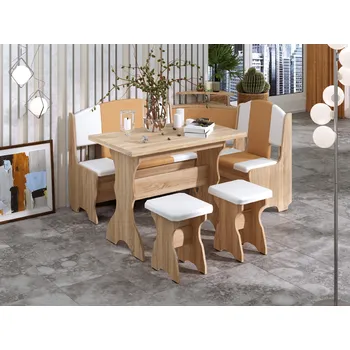 Jídelní set Max-i Jídelní rohový set ESPEN dub sonoma / koženka káva + bílá