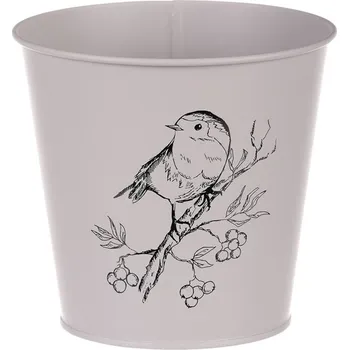 Nákupní košík Autronic Obal kovový - motiv ptáčka, barva šedá, sada 4 ks