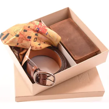 Peněženka Luxusní dárkový set KUBÁT kožené peněženky, opasku a šátku pro ženy | hnědý | S733642HUN obvod pasu: 95cm