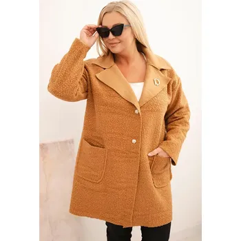 Dámský kabát Kesi Włoski Dámský kabát Plus Size beránek s vlnou a kapsami camelový Kesi Włoski černá | hořčicová 3441867
