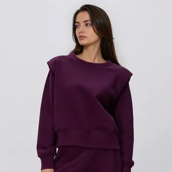 Dámská mikina Reserved - Mikina s ozdobnými sklady na ramenou - tmavě fialová - 827GA-49X - 827GA-49X-M