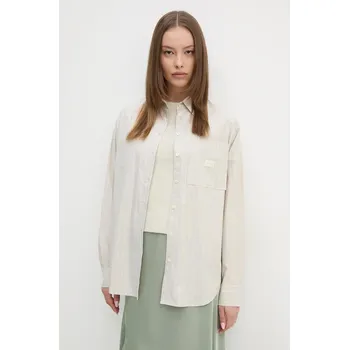 Pánská košile Bavlněná košile Calvin Klein Jeans béžová barva, relaxed, s klasickým límcem, J20J224436 80X, vel. M