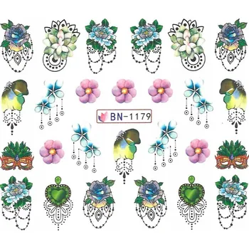 Samolepky na nehty – vodolepky, barevné květiny, růže – Flowers BN-1179