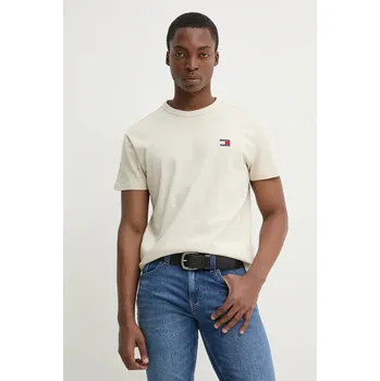 Pánské tričko Bavlněné tričko Tommy Jeans béžová barva, DM0DM20322 01A, vel. S
