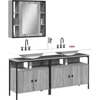 Toaletní stolek zahrada-XL 3dílný set koupelnových skříněk šedý sonoma kompozitní dřevo 3214728