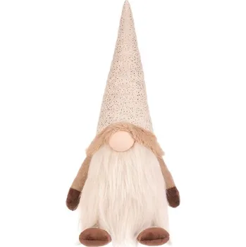 Vánoční dekorace Autronic Skřítek - látková figurka, stojící, béžovo-hnědá, sada 2 ks