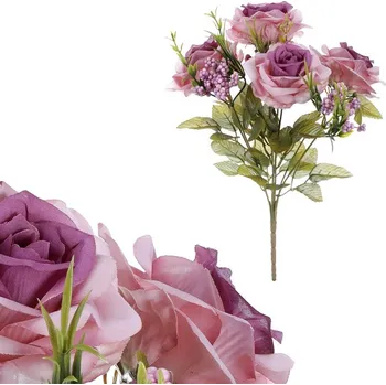 umělá květina Autronic Růže a zeleň - umělá kytice, barva fialová, sada 12 ks