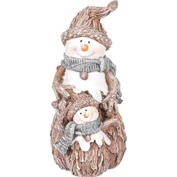 Vánoční dekorace Autronic Sněhulák s malým - figurka z polyresinu, imitace dřeva, sada 2 ks