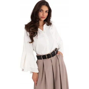 Dámská košile Dámská košile Rue Paris bílá krémová s dlouhým rukávem bez vzoru s volánem