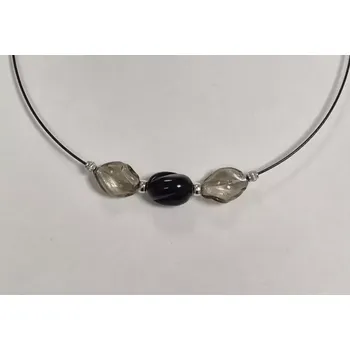 Náhrdelník Náhrdelník na lanku s vinutkami - černá/šedá