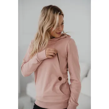 Těhotenská mikina Těhotenská a kojicí mikina 3v1 Milk Please - pudrově růžová, bavlněná Velikost: XS
