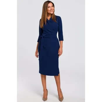 Dámské šaty ŠATY NA PODZIM S PÁSKEM, TMAVĚ MODRÉ, VELIKOST 40 L