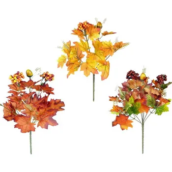 umělá květina Autronic Listí a bobule - umělá větev, mix 3 barev, cena za 1 ks, sada 12 ks