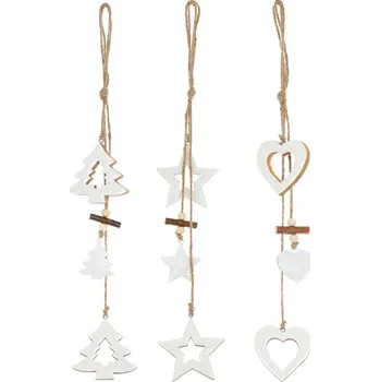Vánoční dekorace Autronic Girlanda z dřevěných a kovových ozdob - mix druhů, bílé, cena za 1 ks, sada 12 ks