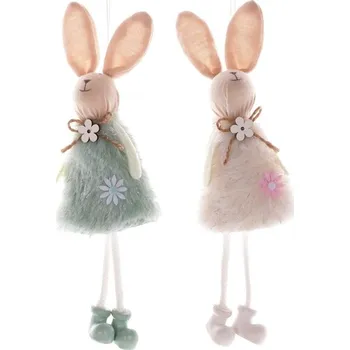 Vánoční dekorace Autronic Zajíc - závěsná látková figurka, tvar zvonku, mix 2, cena za 1 ks, sada 12 ks