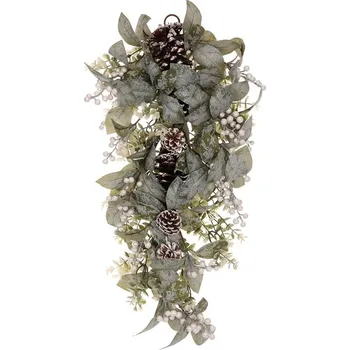 umělá květina Autronic Listí, bobule a šišky - umělý závěs, zeleno-bílý, s perletí