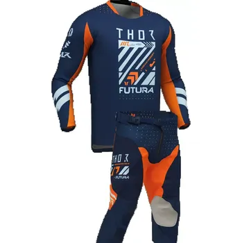 Moto dres a Dětský sportovní motokrosový komplet kalhot a dresu THOR LAUNCHMODE RACEWEAR FUTURA barva navy modrá/oranžová velikost 28+XL (oblečení pro malé závodníky)
